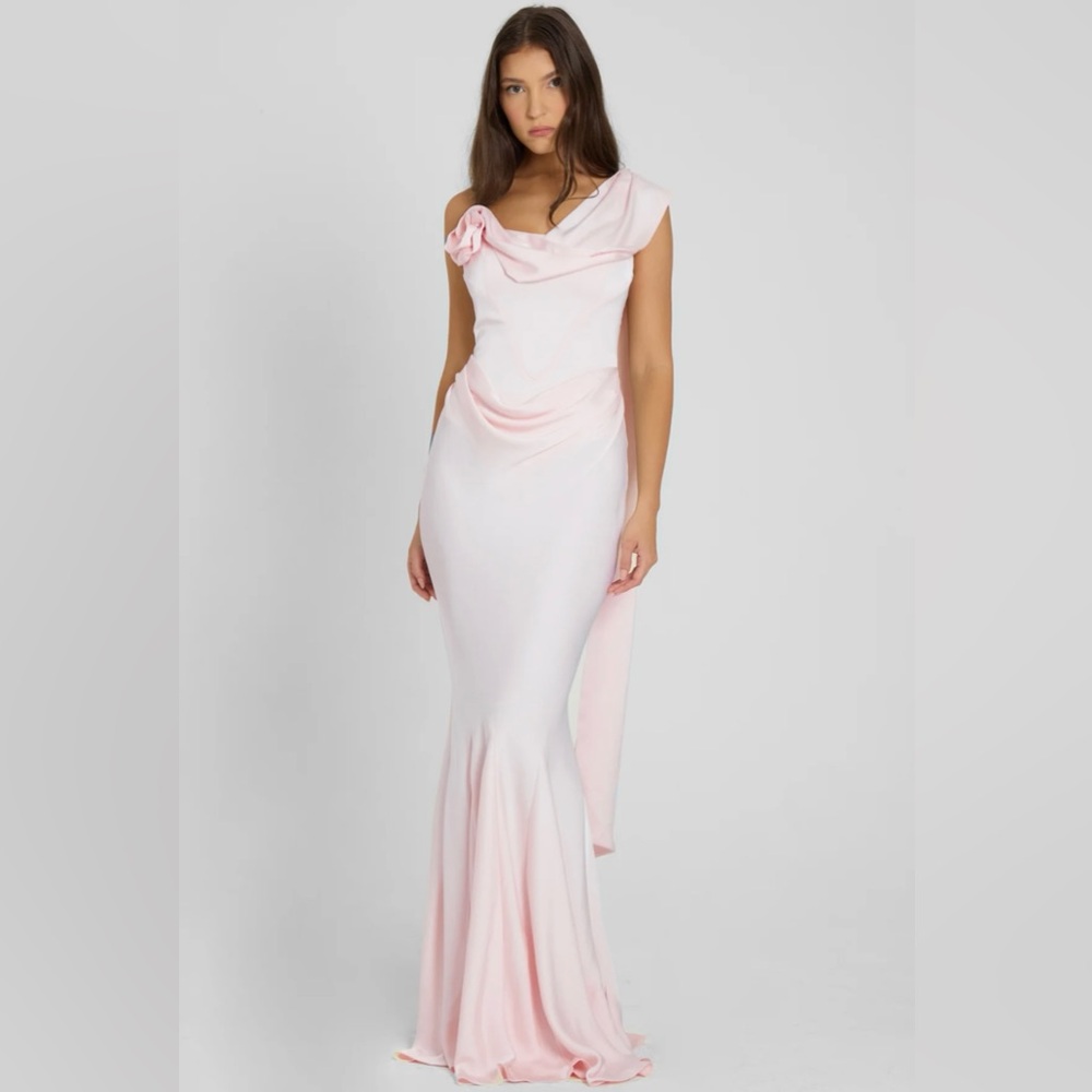 Pink Maxi Gown with Cap Sleeves and Cowl Neckline